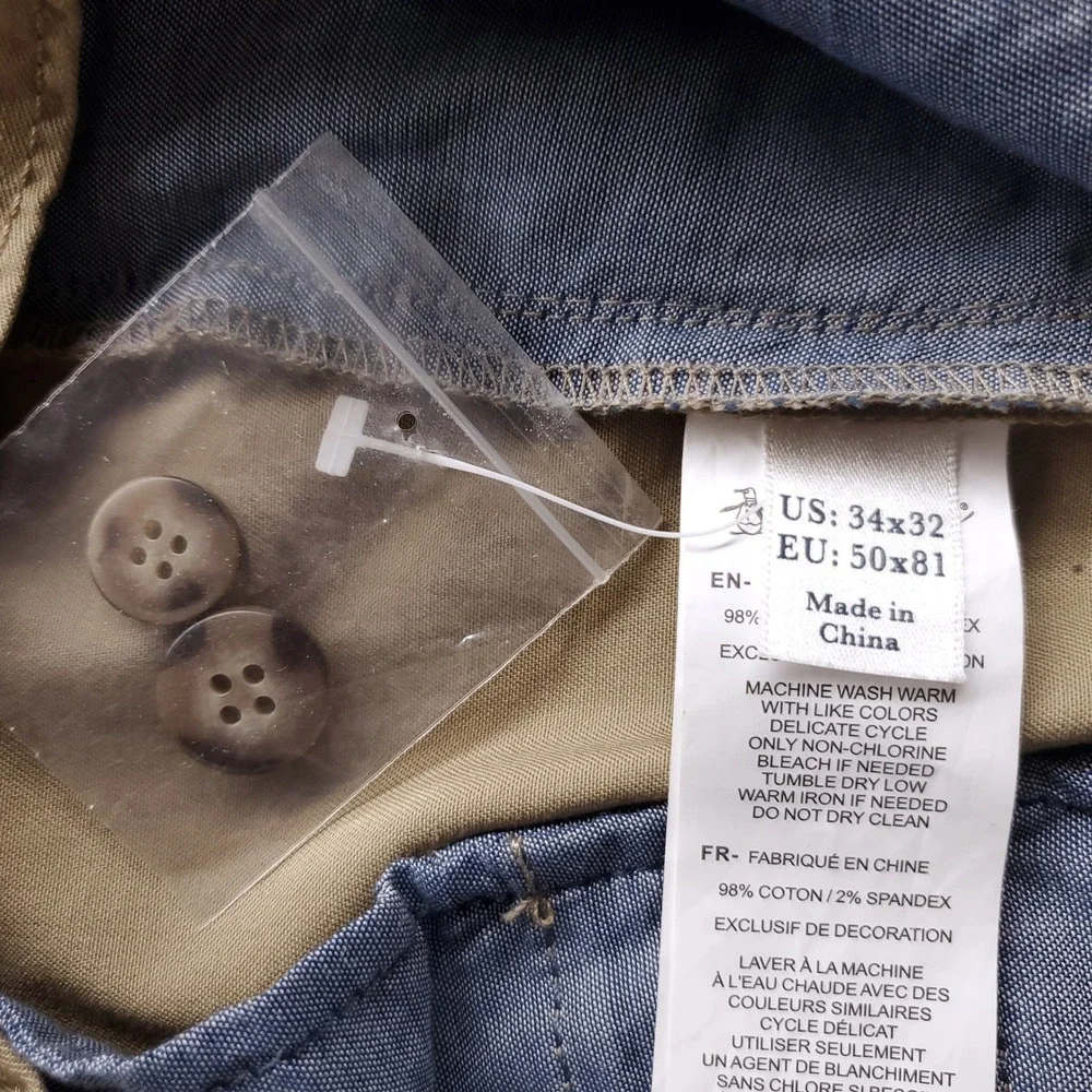Original Penguin Straight Chino Pants Mens 34x32 Tan Stretch Casual Work Preppy